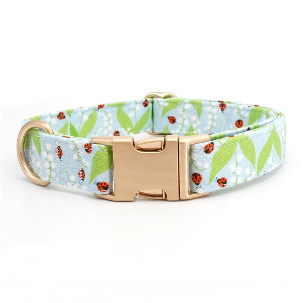 Floral Ladybug Personalized Pet ID Collars And Leash
