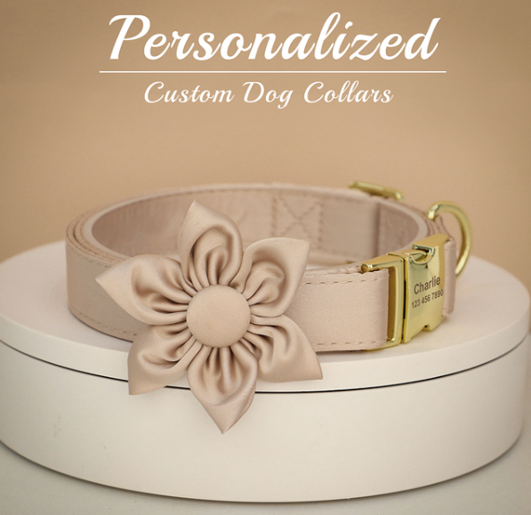 Barky Brown Butterfly Collar With Flower Set- Personalized - CurliTail