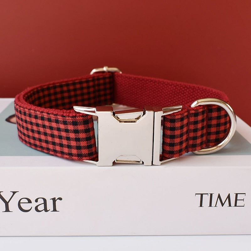 Red Shades Of Checks In Style:  Personalized Collar and Leash Set - CurliTail