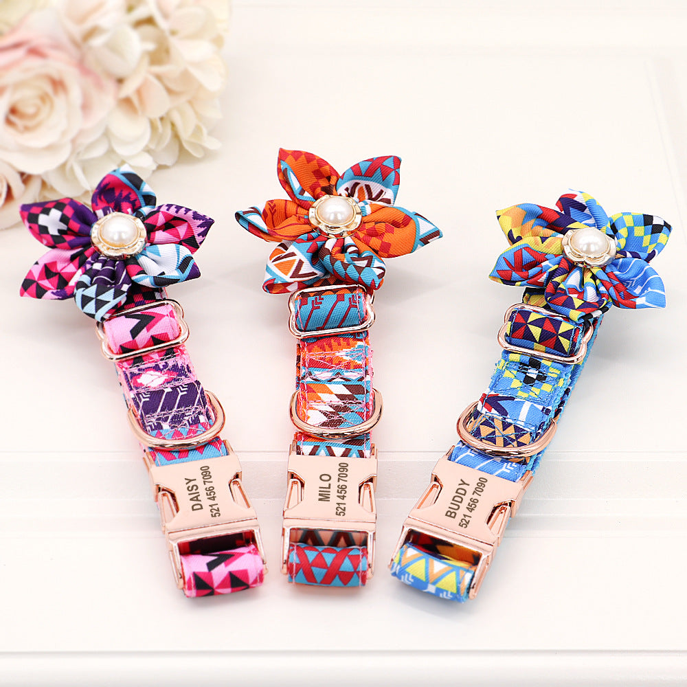 Flower Girl Dog Collar For Female Dogs Floral Pattern Engraved Pet Collars  With Safety Metal Buckle Removable Flower - Collars, Harnesses & Leads -  AliExpress