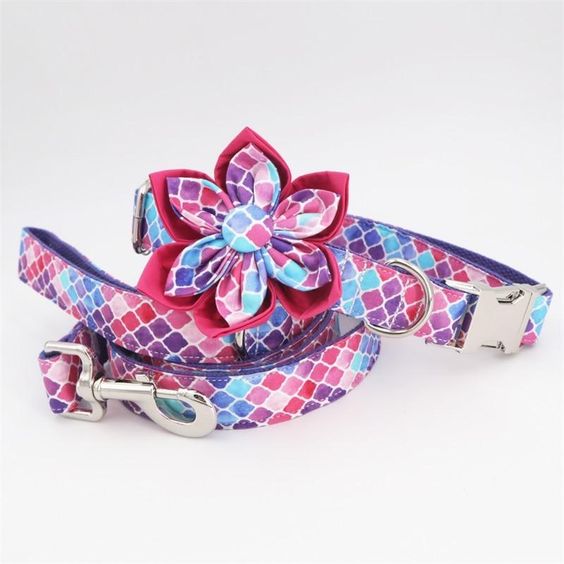 Mermaid Flower Dog Collar Leash Set | Personalized - CurliTail