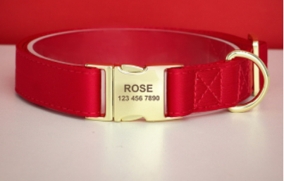 Rosy Red Butterfly Collar With Flower - Personalized - CurliTail