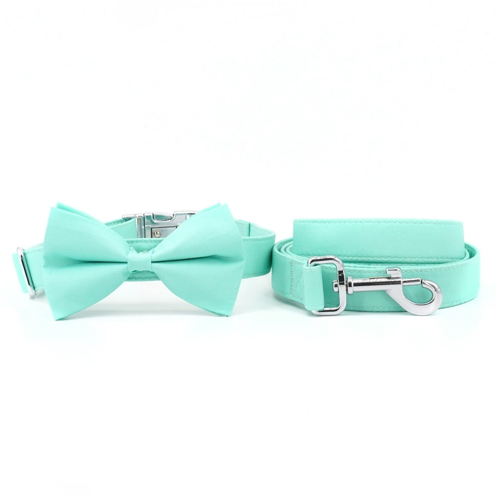 Solid Sea Green Personalized Bow Collar and Leash Set - CurliTail