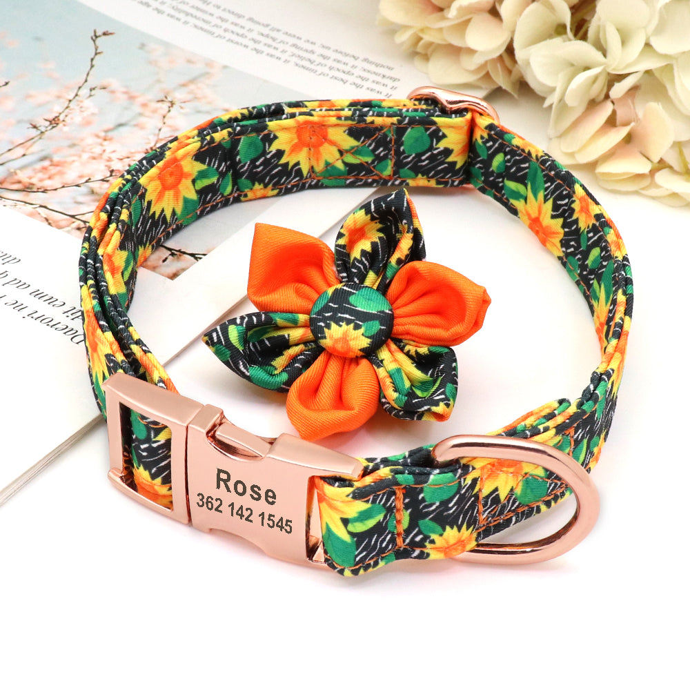 Bright Florals Flower Collar: Personalized Flower Collar And Leash - CurliTail