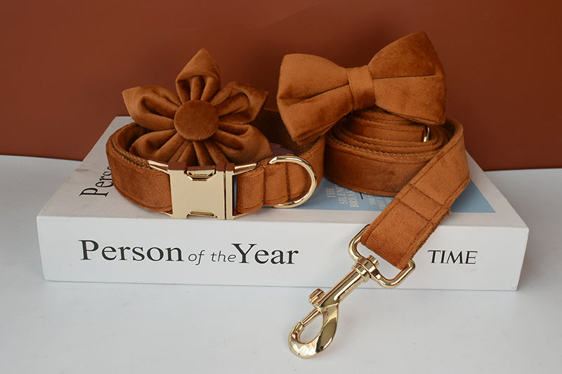 Blissfull Brown Shades: Personalized Flower Collar and Leash Set - CurliTail