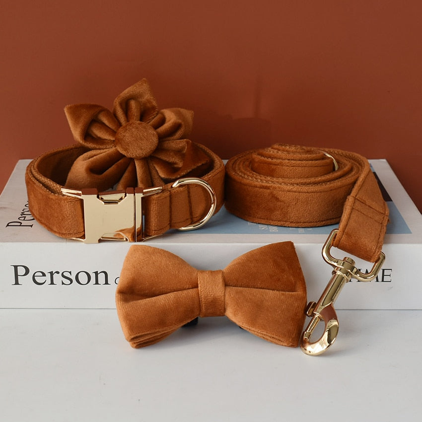 Blissfull Brown Shades: Personalized Bow Collar and Leash Set - CurliTail