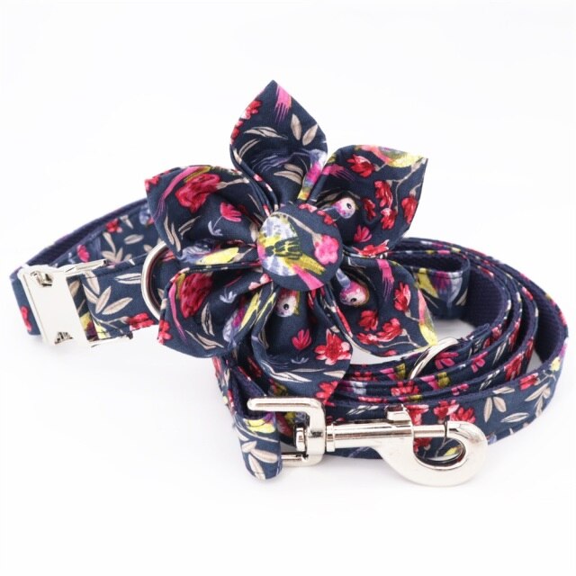 Personalized Black Floral Flower Collar And Leash - CurliTail