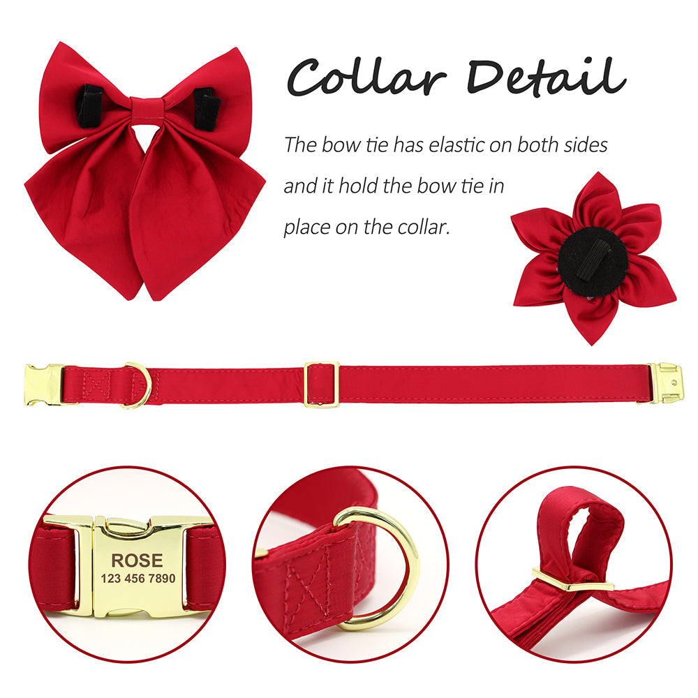 Rosy Red Butterfly Collar With Flower - Personalized - CurliTail