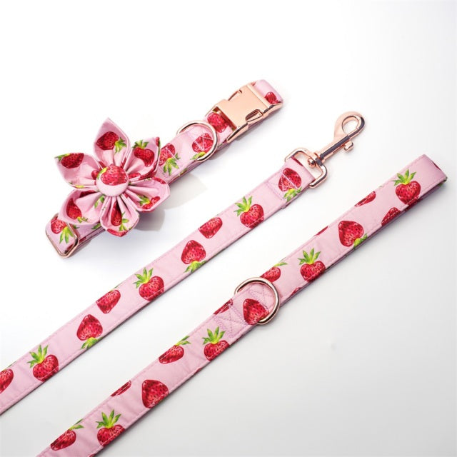 Rosy Pink Strawberry Flower Collar and Leash Set | Personalized - CurliTail