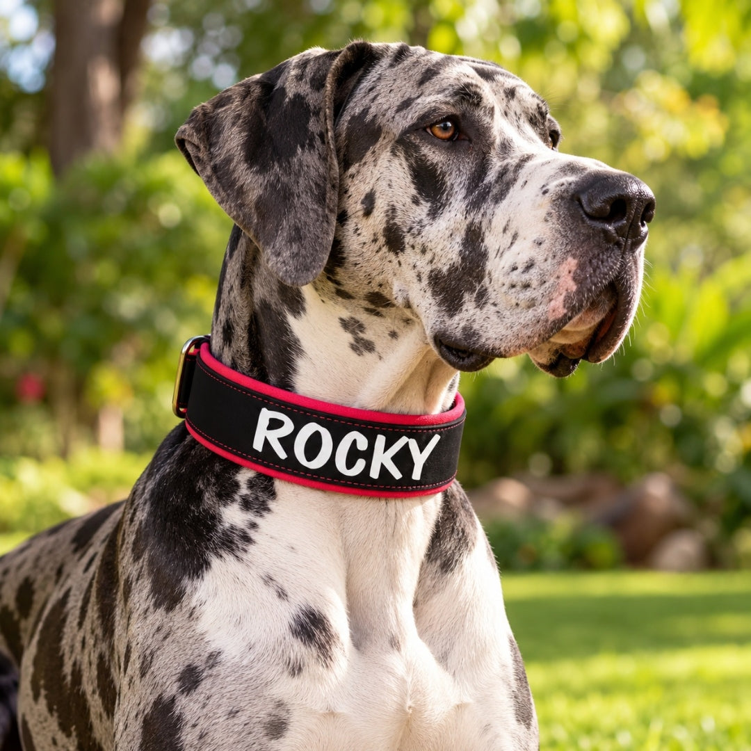 Personalized PU Leather Dog Collar | Wide Padded Pet ID Collars Free Print Dogs Name Collars for Small Medium Large Dogs
