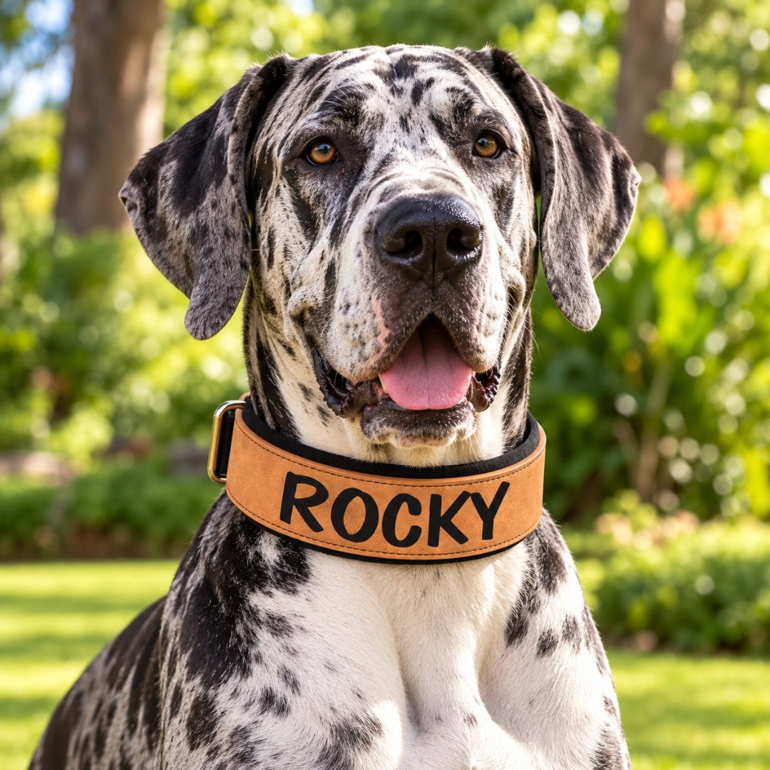 Personalized PU Leather Dog Collar | Wide Padded Pet ID Collars Free Print Dogs Name Collars for Small Medium Large Dogs
