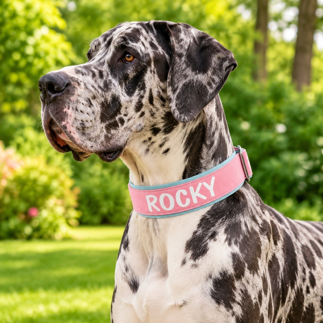 Personalized PU Leather Dog Collar | Wide Padded Pet ID Collars Free Print Dogs Name Collars for Small Medium Large Dogs