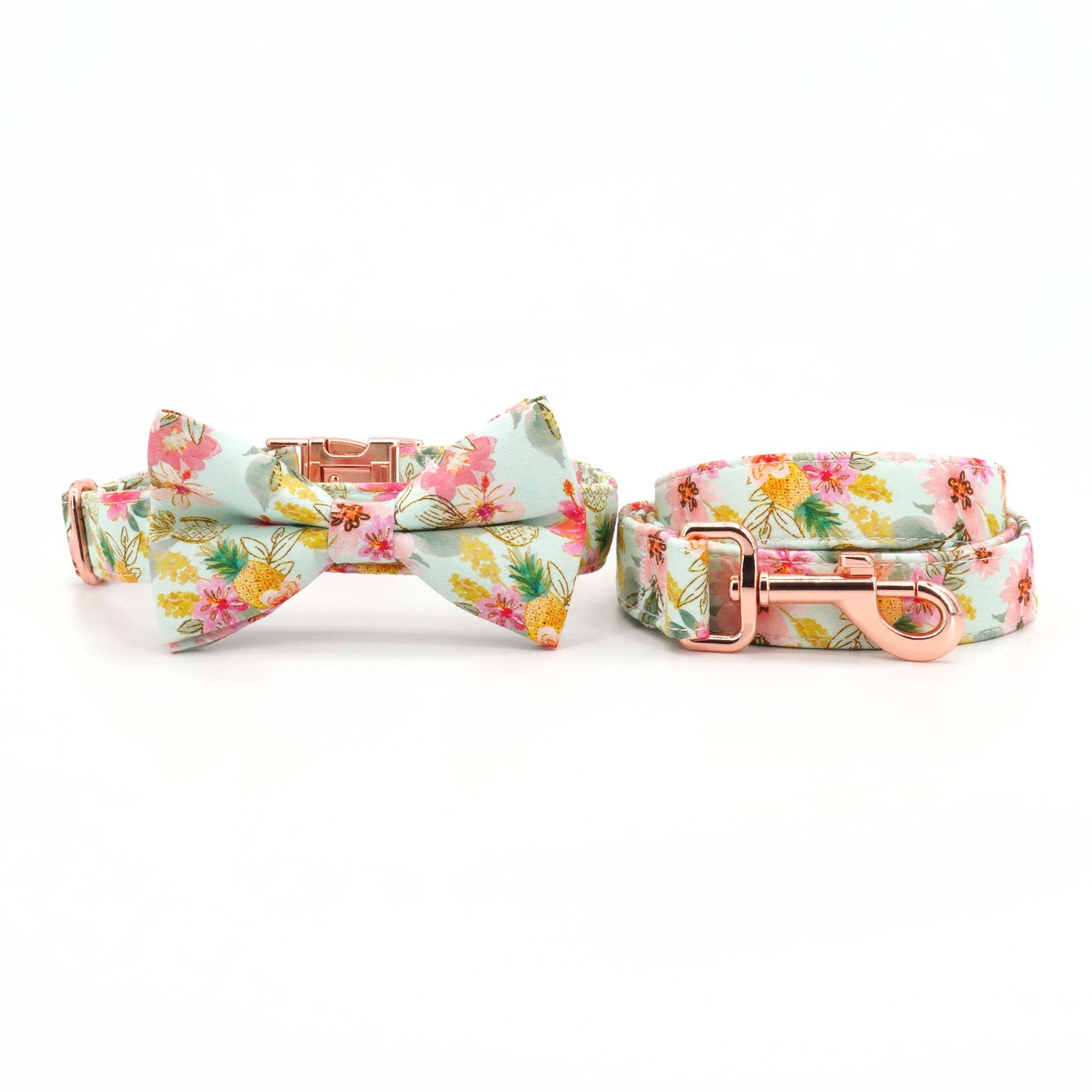 Tropical Pineapple Dog Collar Bowtie with Matching Leash,Pet ID Tag