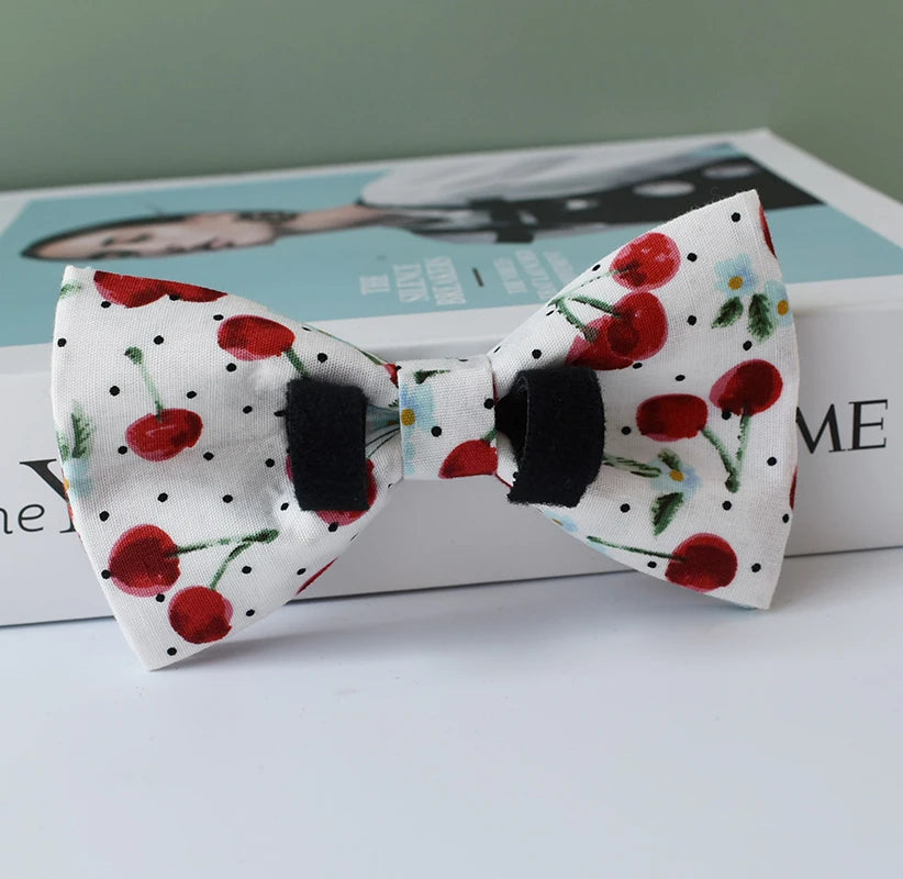 Cherry print : Personalized Dog Bow Collar and Leash Set