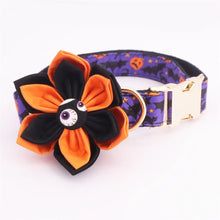 Personalized Purple Halloween Dog Collar with Bowtie/ Flower with Ghost, Jack O Lantern, Spider Design