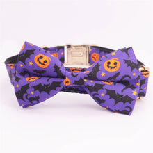 Personalized Purple Halloween Dog Collar with Bowtie/ Flower with Ghost, Jack O Lantern, Spider Design