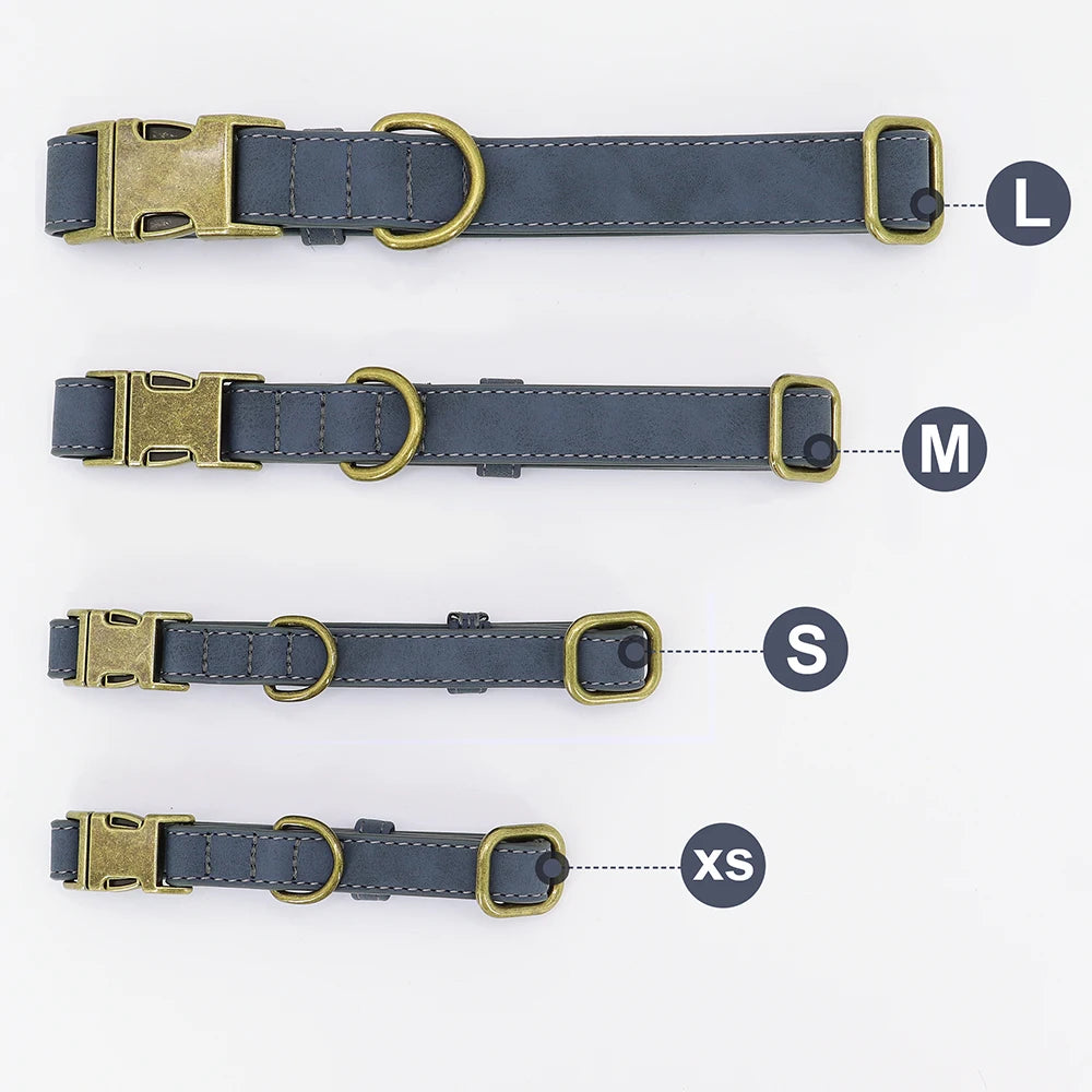 Personalized PU Leather Dog Collar – Custom Engraved Name ID, Adjustable Fit for All Dog Sizes