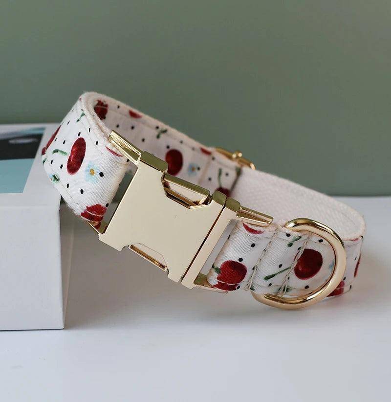 Cherry print : Personalized Dog Bow Collar and Leash Set