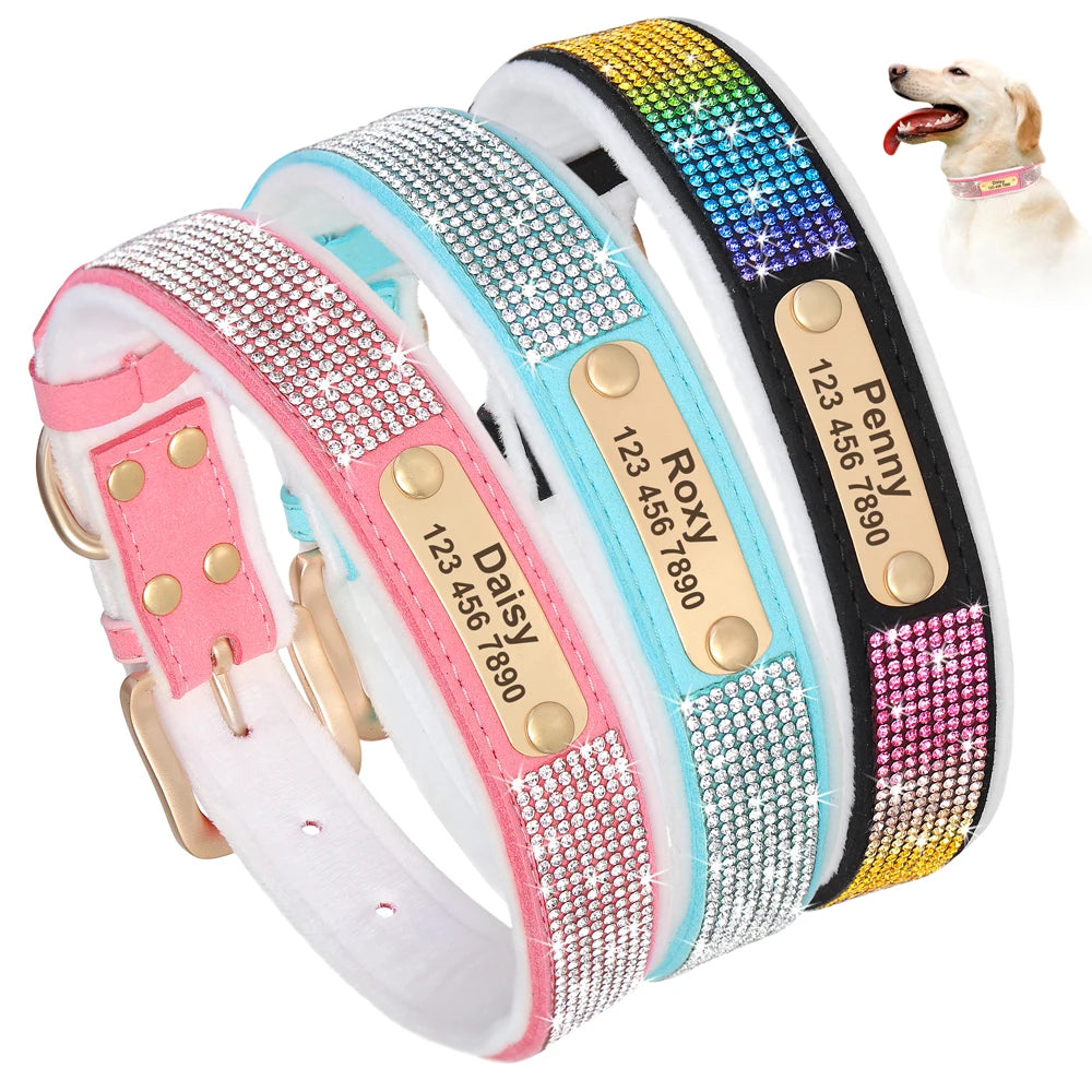 Custom Winter Personalized Rhinestone Dog Collar | Soft Padded Puppy Collar for Small Dogs Cats