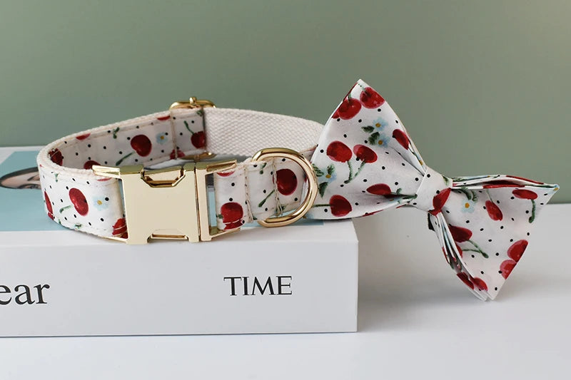 Cherry print : Personalized Dog Bow Collar and Leash Set