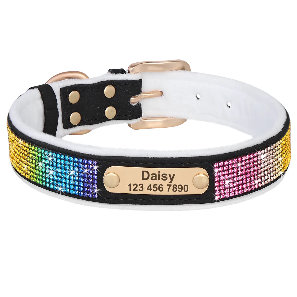 Custom Winter Personalized Rhinestone Dog Collar | Soft Padded Puppy Collar for Small Dogs Cats