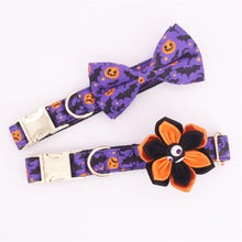 Personalized Purple Halloween Dog Collar with Bowtie/ Flower with Ghost, Jack O Lantern, Spider Design