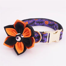 Personalized Purple Halloween Dog Collar with Bowtie/ Flower with Ghost, Jack O Lantern, Spider Design