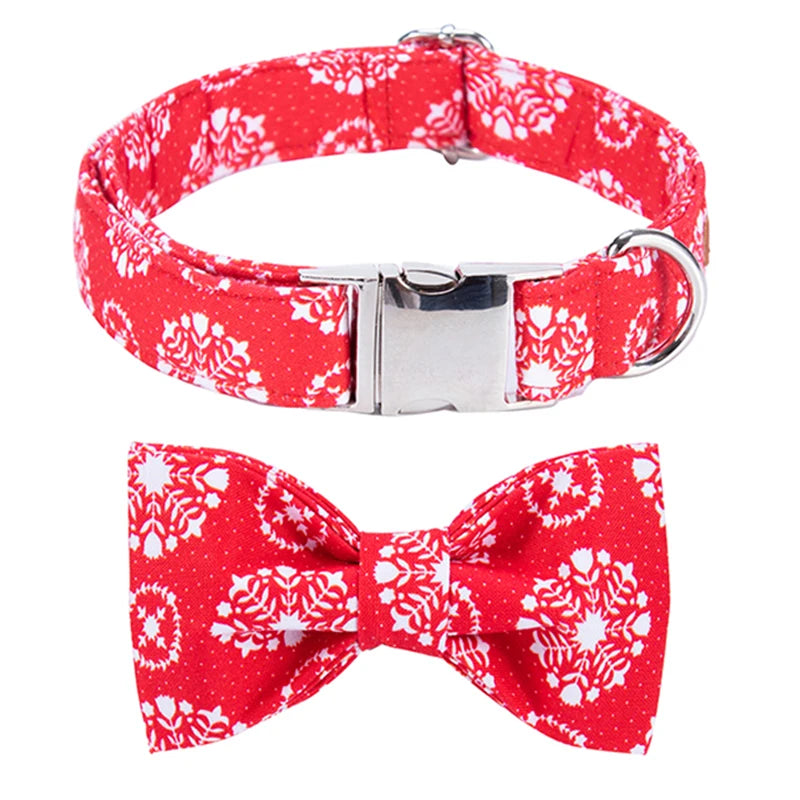 Christmas Dog Collar | Personalized Collar with Bow Tie And Leash Set