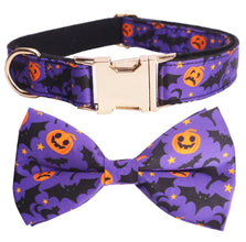 Personalized Purple Halloween Dog Collar with Bowtie/ Flower with Ghost, Jack O Lantern, Spider Design