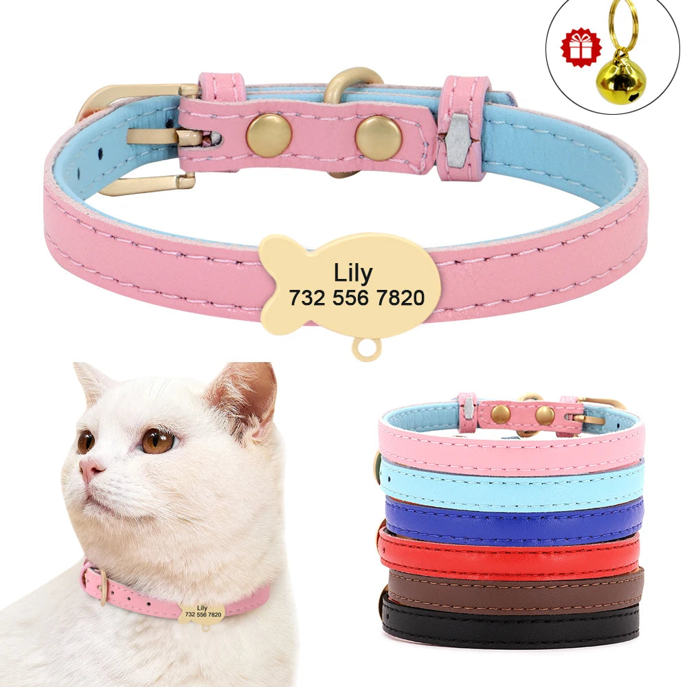 Cute Cat Personalized ID Collar | Engraved  Kitten Puppy Collars Necklace For Small Medium Cats  and Dogs With Bell Fish Tag Nameplate