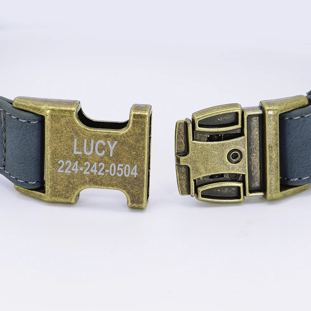 Personalized PU Leather Dog Collar – Custom Engraved Name ID, Adjustable Fit for All Dog Sizes