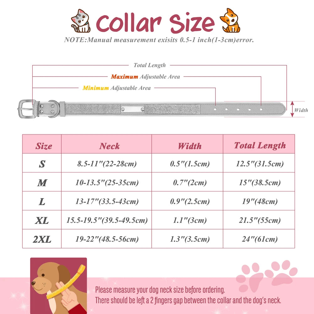 Custom Winter Personalized Rhinestone Dog Collar | Soft Padded Puppy Collar for Small Dogs Cats