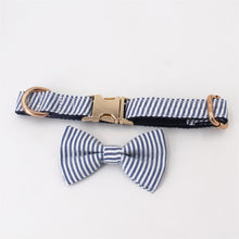 Seersucker Blue Stripe dog bowtie collar with Detachable Bowtie for Dogs for wedding,party,family photo gifts