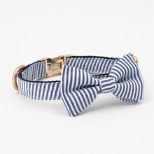 Seersucker Blue Stripe dog bowtie collar with Detachable Bowtie for Dogs for wedding,party,family photo gifts