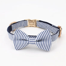 Seersucker Blue Stripe dog bowtie collar with Detachable Bowtie for Dogs for wedding,party,family photo gifts