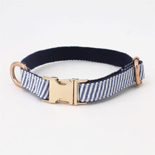 Seersucker Blue Stripe dog bowtie collar with Detachable Bowtie for Dogs for wedding,party,family photo gifts