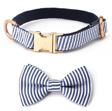 Seersucker Blue Stripe dog bowtie collar with Detachable Bowtie for Dogs for wedding,party,family photo gifts