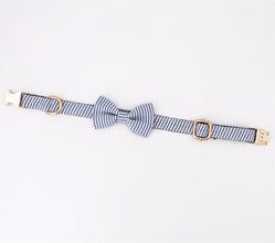 Seersucker Blue Stripe dog bowtie collar with Detachable Bowtie for Dogs for wedding,party,family photo gifts