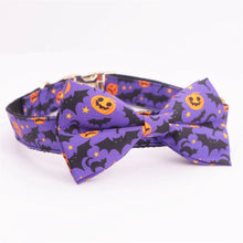 Personalized Purple Halloween Dog Collar with Bowtie/ Flower with Ghost, Jack O Lantern, Spider Design