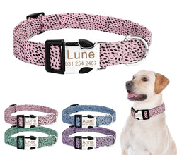 Customized Cheetah Dot Print Dog Collar Engraved ID Tag Nameplate for Small Medium Large Dogs | Personalized Dog Collar