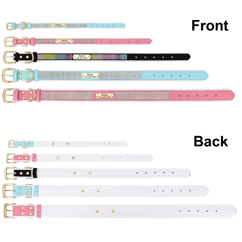 Custom Winter Personalized Rhinestone Dog Collar | Soft Padded Puppy Collar for Small Dogs Cats