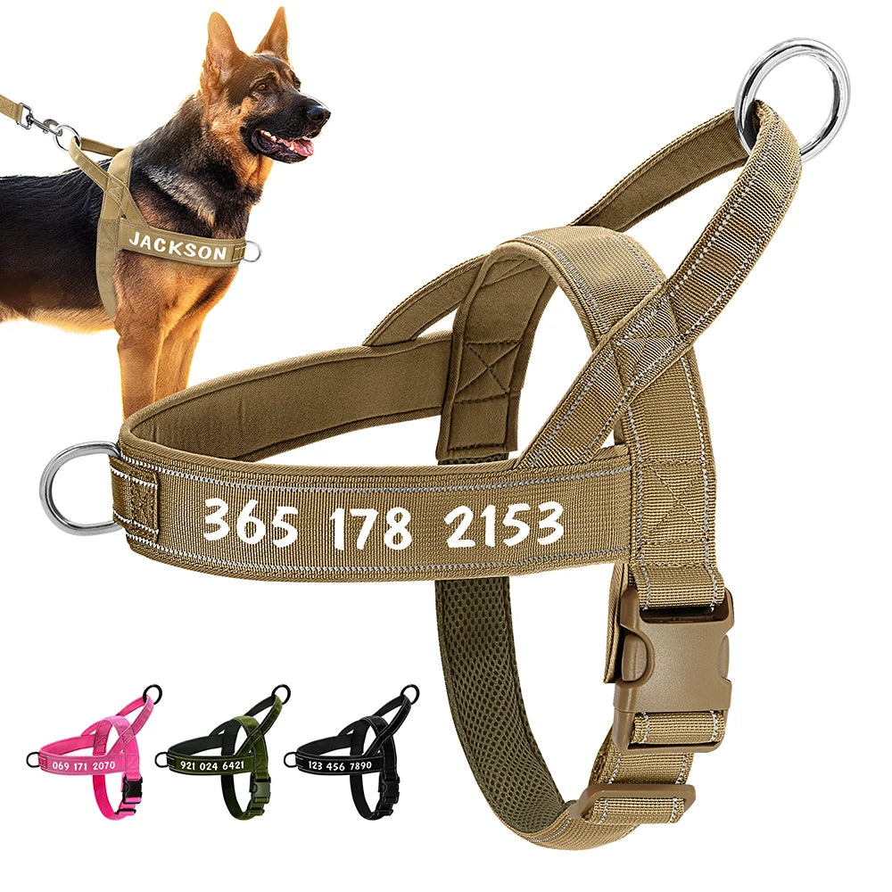 Personalized Dog Military Tactical Reflective Nylon Dog Harness | Customizable Training Vest for Medium and Large Dogs