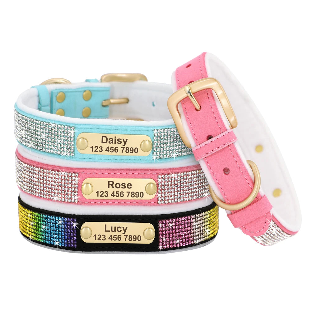 Custom Winter Personalized Rhinestone Dog Collar | Soft Padded Puppy Collar for Small Dogs Cats