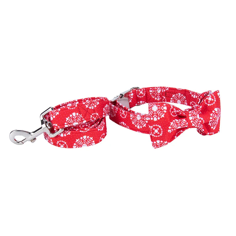 Christmas Dog Collar | Personalized Collar with Bow Tie And Leash Set