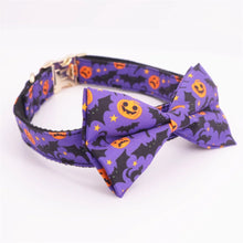 Personalized Purple Halloween Dog Collar with Bowtie/ Flower with Ghost, Jack O Lantern, Spider Design