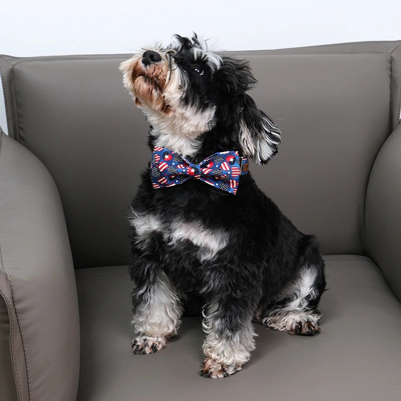 Personalized American Flag Bowtie, Flower and Butterfly Collar for Dogs | Perfect for Patriotic Celebrations