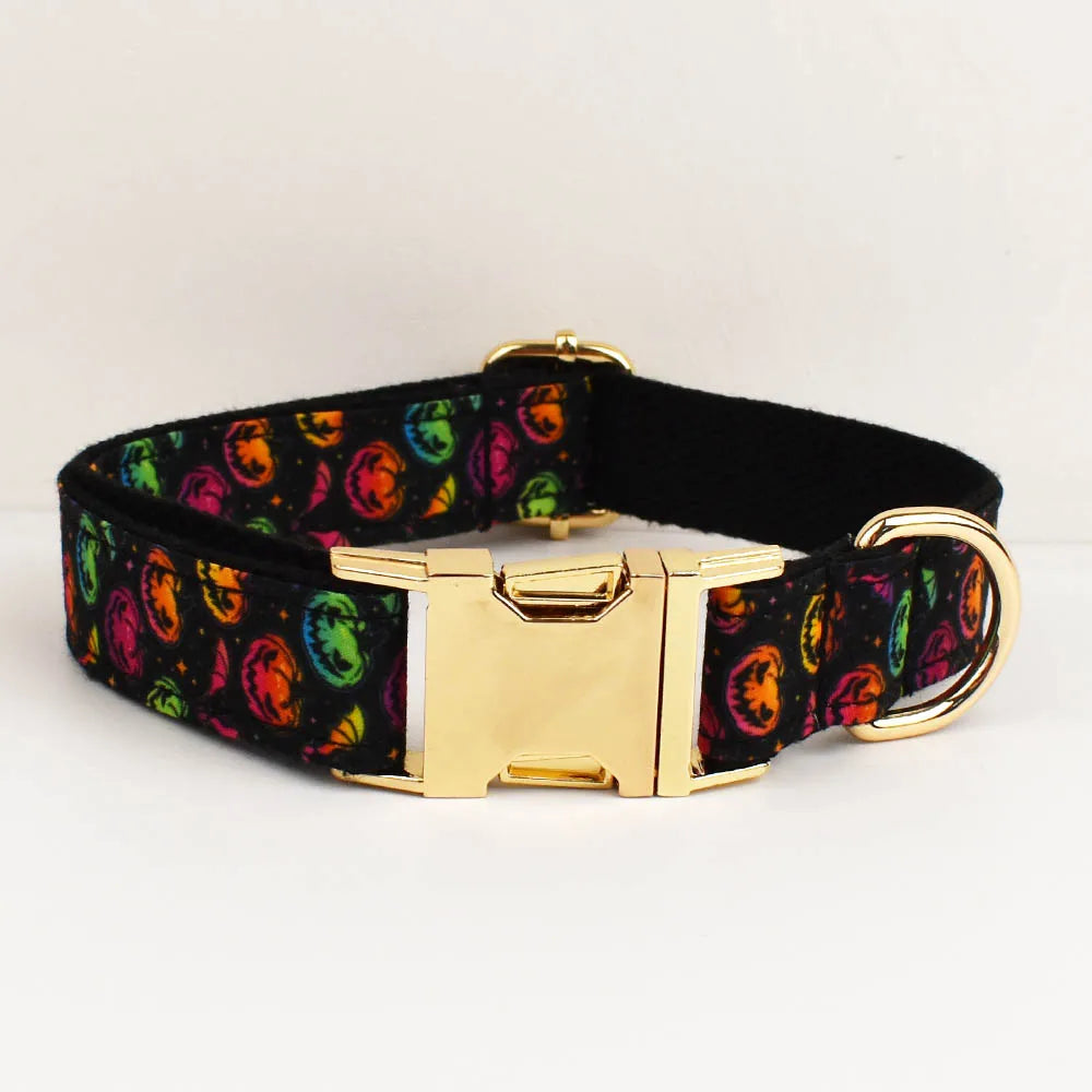 Personalized Halloween Adjustable Dog Collar Leash Set with ID Tag Engraving
