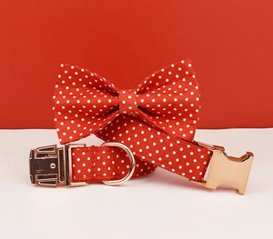 Red Fluttering Elegance: Personalized Collar, Harness and Leash Set