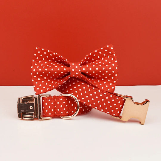 Red Fluttering Elegance: Personalized Collar, Harness and Leash Set