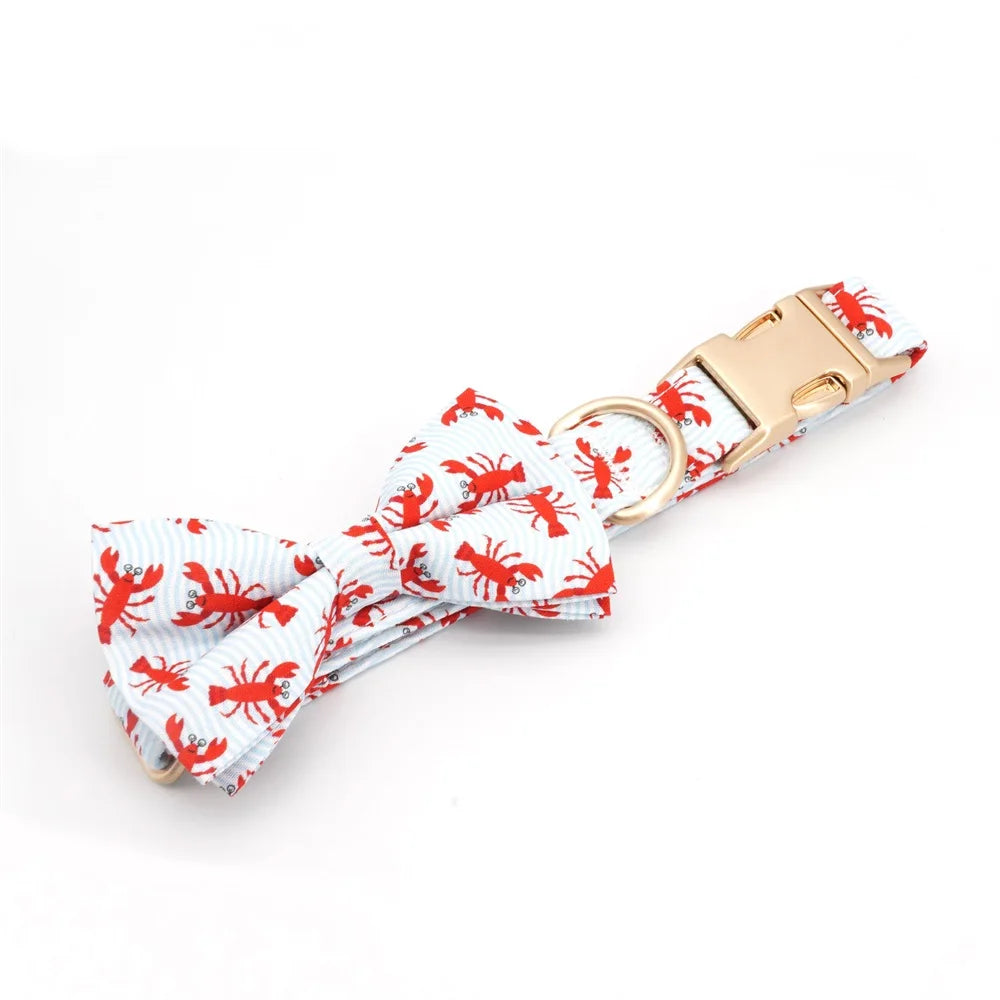 Lobster Printed Dog Bowtie Collar | Personalized Dog Collar with Matching Leash